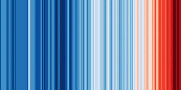 striped banner coloured from blue to red in an uneven gradient